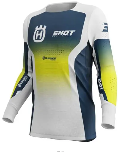 [A06-12A1-A02] Maillot SHOT AEROLITE HUSQVARNA Blanc/Bleu/Jaune Fluo