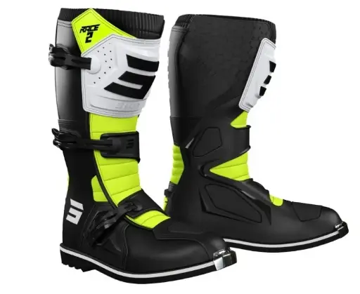 [A09-24D2-A04] Bottes SHOT RACE2 KID Black/White/Neon Yellow