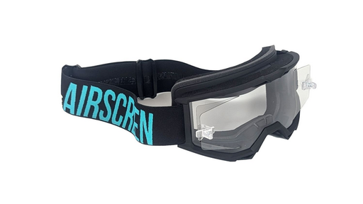[001-026-02] Masque AirScreen LITE 01 EX Noir/Turquoise avec Ecran Ouvrant Transparent